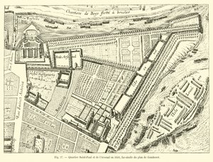 Barrio de Saint-Paul y del Arsenal en 1650, facsímil del plano de Gomboust de French School