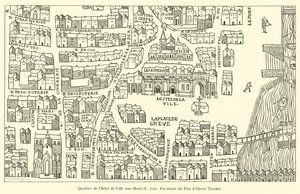 Barrio del Hôtel de Ville bajo Enrique II, 1550, facsímil del Plan de Olivier Truchet de French School