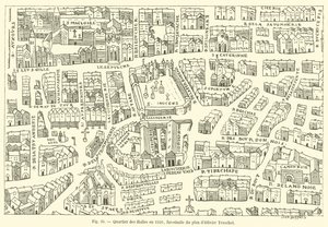 Barrio de Les Halles en 1550, facsímil del plan de Olivier Truschet
