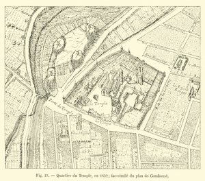 Barrio del Temple, en 1652; facsímil del plano de Gomboust de French School