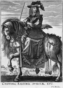 Reina Cristina de Suecia (1626-89) a caballo de French School