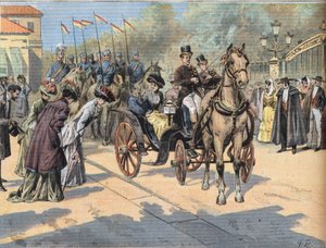La reina María Cristina de Teschen (1858-1929) saluda a las reinas de los mercados de París, del periódico "Le Petit Parisien"