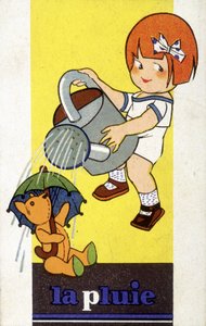 Representación de la lluvia: una niña con una regadera
