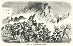 Rebeldes expulsando a los austriacos de Bolonia, Italia, 1848 de French School