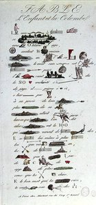 Rebus que representa la Fábula del Niño y la Paloma, principios del siglo XIX de French School