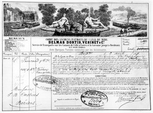 Recibo emitido por la Compagnie du Canal du Midi para el transporte de mercancías de Burdeos a Beziers, 1857