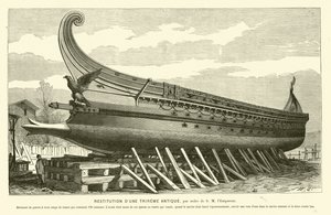 Reconstrucción de una trirreme romana antigua de French School