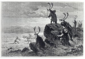 Caza de renos en la Edad de Piedra, ilustración de L
