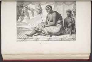 Reine Cahoumanou, Habitantes de las islas Sandwich, de Pintoresco viaje alrededor del mundo, con retratos de salvajes de América, Asia, África y las islas del Gran Océano; paisajes, vistas al mar y varios objetos de historia natural; de French School