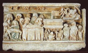 Relieve que representa escenas de la Pasión de Cristo: Piedad, el Entierro y las Santas Mujeres en la Tumba de French School