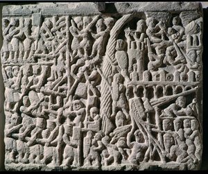 Relieve que representa el Asedio de Carcasona por Simón de Montfort (c.1160-1218) en 1209 de French School