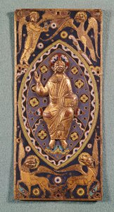 Placa relicario que representa a Cristo con los símbolos de los evangelistas