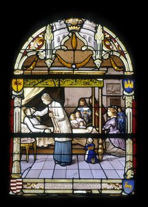 René de Neval, teniente del rey y coronel de la retaguardia en la Baja Bretaña, murió el 13/04/1676, lleno de méritos y virtudes en su castillo de Neval, llorado por sus vasallos - vitrales de la iglesia de St Germain en Kerlaz