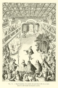Representación de un ballet ante Enrique III y su corte, en la sala alta del Louvre, 1582 de French School