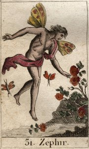 Representación de Céfiro, personificación del viento del oeste. De “Mitología de la Juventud” por Pierre Blanchard 1803. de French School