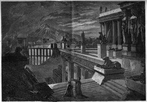 Representación de una ópera: “Herculanum” con libreto de Joseph Mery (1798-1866) y T. Hadot y música de Felicien David (1808-1876). La ciudad de Herculanum en el momento de su destrucción durante la erupción del Vesubio (última escena del Acto V). de French School