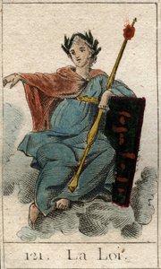 Representación de la Ley como una mujer joven sosteniendo un cetro. De “Mitología de la Juventud” por Pierre Blanchard 1803. de French School
