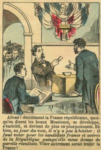 La Francia republicana merecía el voto de los franceses. Grabado, en "Le Figaro, suplemento", el 30/03/1889, París. Coll. Selva. de French School