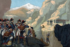 Campaña del ejército de reserva en 1800: Paso del Simplon por el General Bethencourt en mayo de 1800. de French School