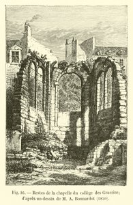 Restos de la capilla del colegio de Grassins; según un dibujo de M. A. Bonnardot, 1850 de French School