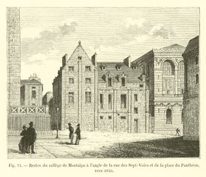 Restos del colegio de Montaigu en la esquina de la rue des Sept-Voies y la place du Pantheon, hacia 1850 de French School
