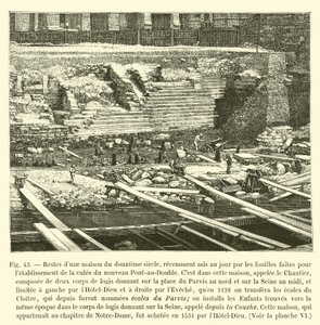 Restos de una casa del siglo XII, recientemente descubiertos por las excavaciones hechas para el establecimiento del nuevo Pont-au-Double de French School