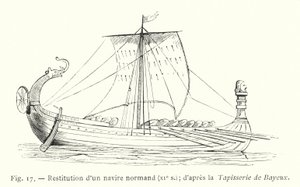 Restitución de un barco normando, siglo XI; según el Tapiz de Bayeux de French School