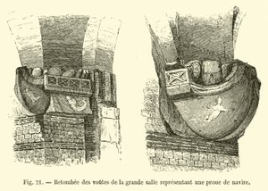 Caída de las bóvedas de la gran sala representando una proa de barco de French School