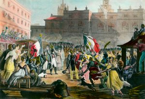 Regreso de Napoleón Bonaparte (1769-1821) de la Isla de Elba a Grenoble en marzo de 1815. Grabado alrededor de 1815 de French School