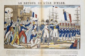 Retorno de Napoleón Bonaparte (1769-1821) de su exilio en la Isla de Elba en 1815. Imagen de Epinal de French School