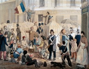 Revolución de 1848: Barricada de la rue Coquenard (25 de febrero) de French School