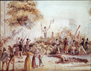 Revolución de julio en París - Barricada en el Boulevard Saint Martin el 1 de agosto de French School
