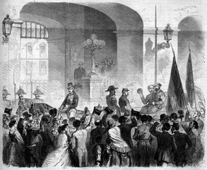 Risorgimento, Nápoles, 7 de noviembre de 1860: entrada de Víctor Manuel II (1820-1878), Rey de Italia, al Palacio Real de Nápoles después del voto de la población aceptando la anexión de Nápoles al Reino de Italia de French School