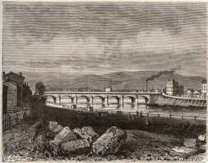 Roanne - Loira, en la región de Ródano-Alpes - grabado en “La France illustree: geografía, historia, administración estadística” por V.A. Malt-Brown. 1884 de French School