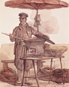 Vendedor de castañas asadas, grabado, Francia de French School