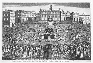 Ejecución de Robert-Francois Damiens en la Place de Grève, París, 28 de marzo de 1757 de French School