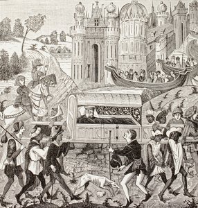 Roberto I, Duque de Normandía, es llevado en su litera por negros, de 