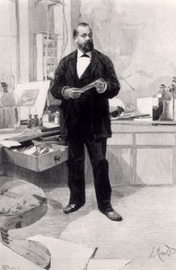 Robert Koch (1843-1910) en su laboratorio, de Le Monde Illustré, 29 de noviembre de 1890 de French School