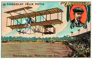 Roger Sommer volando en la Reunión de Aviación de Spa, Bélgica de French School