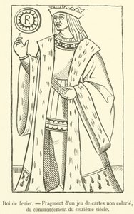 Rey de denarios, Fragmento de un juego de cartas no coloreado, del comienzo del siglo XVI de French School