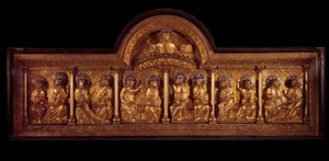 Arte románico: retablo de Pentecostés: antipendio en madera, cobre y esmalte. De Stavelot (Mosa) de French School