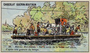 Ferry de cuerda a través del río Sena, Francia