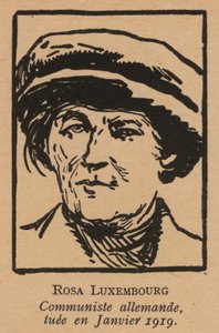 Rosa Luxemburg, revolucionaria comunista alemana asesinada por los Freikorps tras el levantamiento espartaquista de enero de 1919 (litografía)