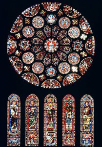 Ventanas de rosetón y lanceta de la pared sur, c.1224 de French School