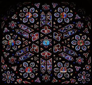 Rosetón con la Crucifixión rodeada de escenas de la Resurrección de French School