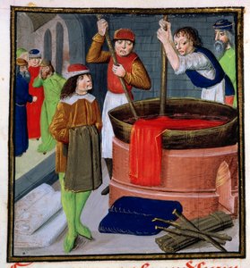 Roy 15 E III f.269 Tela para teñir, de Des Proprietes des Choses de Bartholomeus Anglicus de French School