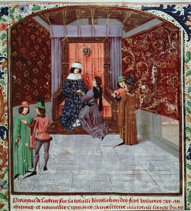 Roy 15 E IV f.14 Eduardo IV recibiendo el libro del autor, de Old Chronicles of England, de Jean Batard de Wavrin, c.1470-80 (vitela) de French School