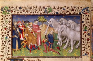 Royal 20 B. XX, fol.82v, Alejandro recibe elefantes blancos, de 