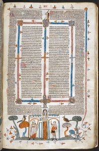 Real MS 10 E IV, f.209r, El pintor y el diablo, de las Decretales de Gregorio IX con glosa de Bernardo de Parma (las "Decretales de Smithfield"), c.1300-40 (vitela)