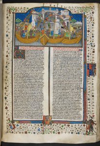 Royal MS 15 E VI, f.207 Miniatura de barcos asediando La Coruña, de 